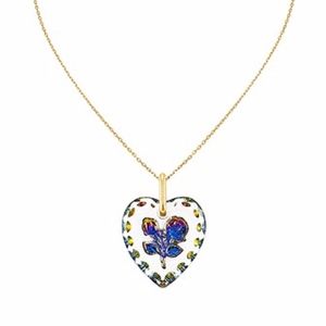 14k Gold Filled Heart Two Roses Crystal Necklace